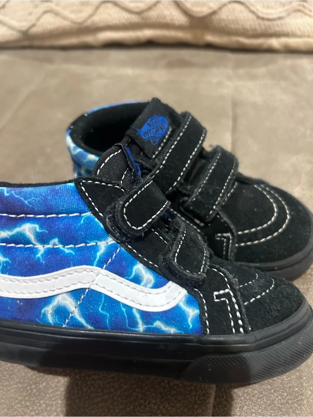 Vans Kids Black and Blue Velcro Skate Sneakers